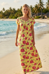 Yellow Caftan Maxi Dress | Boho Floral Resort, Cruise & Lounge Wear  M