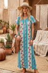 Blue White Floral Maxi Caftan Dress | Elegant Nightgown & Boho Lounge Wear  L
