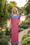 Boho Nightgown Maxi Dress Pink Caftan | Loose Housedress Lounger for Women L