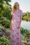 Pink Floral Printed Maxi Caftan Dress | Boho Muumuu Lounge Dress for Women  M