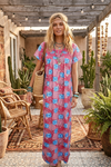 Pink Blue Nightgown Kaftan Maxi Dress | Boho Casual Lounge & Sleepwear  M