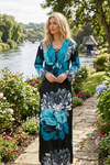 Women's Blue Black Printed Maxi Dress | Soft Flowy Ankle-Length Bohemian Dress L