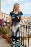 Black White Kaftan Maxi Dress – Soft Flowy Nightgown Caftan Lounger for Women  L