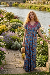 Blue Floral Maxi Nighty for Women – Comfortable Sleepwear Dress M