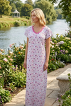 Pink White Floral Caftan Maxi Dress | Maternity & Boho Comfort Dress  M