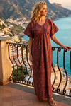 Women's Red Blue Printed Maxi Kaftan Dress – Boho Caftan Gown for Beach, Resort  XL