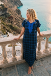 Women's Blue Plaid Cotton Maxi Night Gown – Full Length Sleepwear Dress & Lounger  L