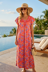 Red Floral Printed Maxi Dress | Loose Caftan Sleepwear for Women  L