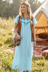 Women's Light Blue Print Maxi Kaftan Nightgown Dress – Full Length Lounger Night Wear  L