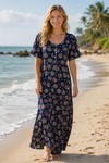 Boho Maxi Nightgown Dress | Summer Cotton Blue Kaftan Housedress for Women 3XL