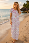 Pink White Floral Printed Nightgown Caftan Dress | Boho Kaftan Lounge Wear for Women  L