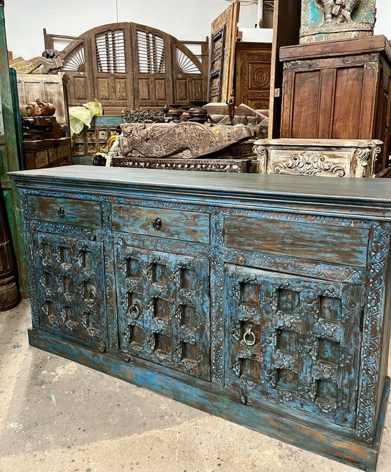 Antique Blue Buffet Sideboard TV Stand Cabinet Moody Dresser 71