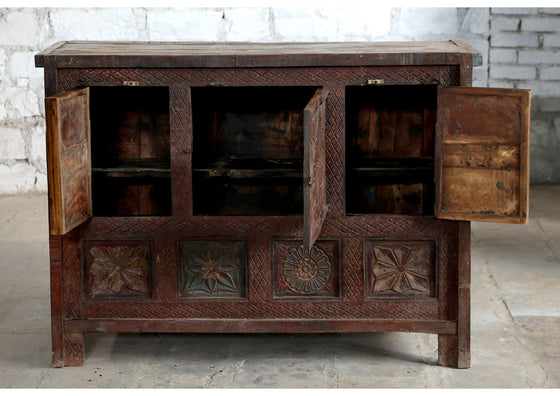 Antique Farmhouse Sideboard Carved Rustic Wood Chest Ranch Decor 53x38