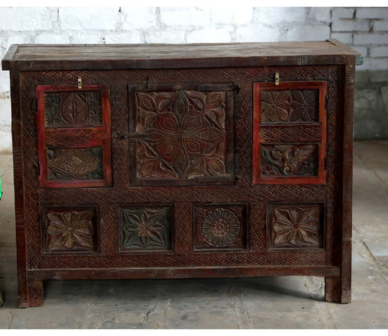 Antique Farmhouse Sideboard Carved Rustic Wood Chest Ranch Decor 53x38