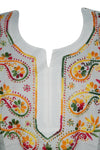 White Boho Tunic – Colorful Hand-Embroidered Coastal Cotton Short Tunic XS