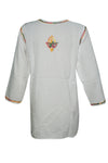 White Boho Tunic – Colorful Hand-Embroidered Coastal Cotton Short Tunic XS