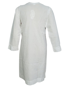 Womens Tunic Dress, White Cotton Floral Embroidered Beach Cover up, S