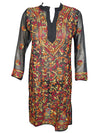 Womens Tunic Dress Black Multicolor Embroidered Georgette Cover Up Dress L