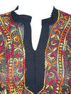 Womens Tunic Dress, Black Multicolor Embroidered Georgette Cover Up Dress L