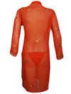 Womens Long Tunic Dress Orange Embroidered Sheer Georgette Tunic Dresses XS
