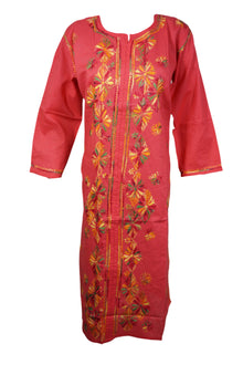  Boho Chic Summer Kurti in Rose Red – Lightweight Cotton with Intricate Embroidery L