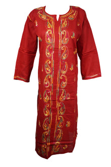  Rose Red Boho Cotton Tunic for Summer Lightweight & Beach Cover Up Embroidered L