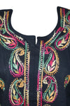 Boho Black Summer Tunic Midnight Muse with Beach Cover Up Embroidery Kurti L