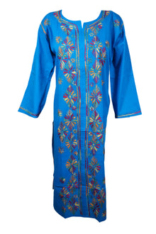  Summer Breeze in Blue – Boho Cotton Kurti with Handcrafted Embroidery L
