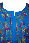 Summer Breeze Tunic in Blue – Boho Cotton Kurti with Handcrafted Embroidery L