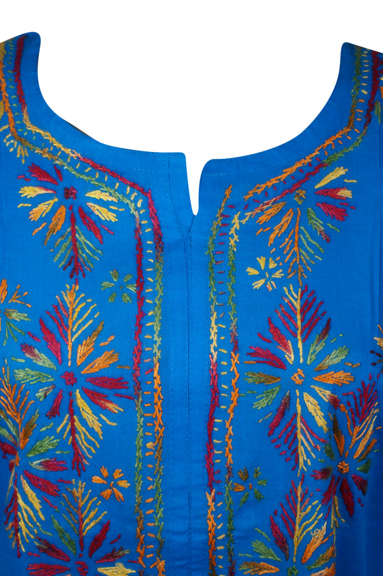 Summer Breeze Tunic in Blue – Boho Cotton Kurti with Handcrafted Embroidery L