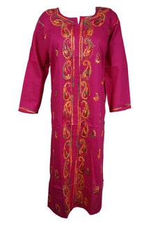  Bright Pink Embroidered Cotton Tunic Boho Summer Style Made Beach Cover Up L