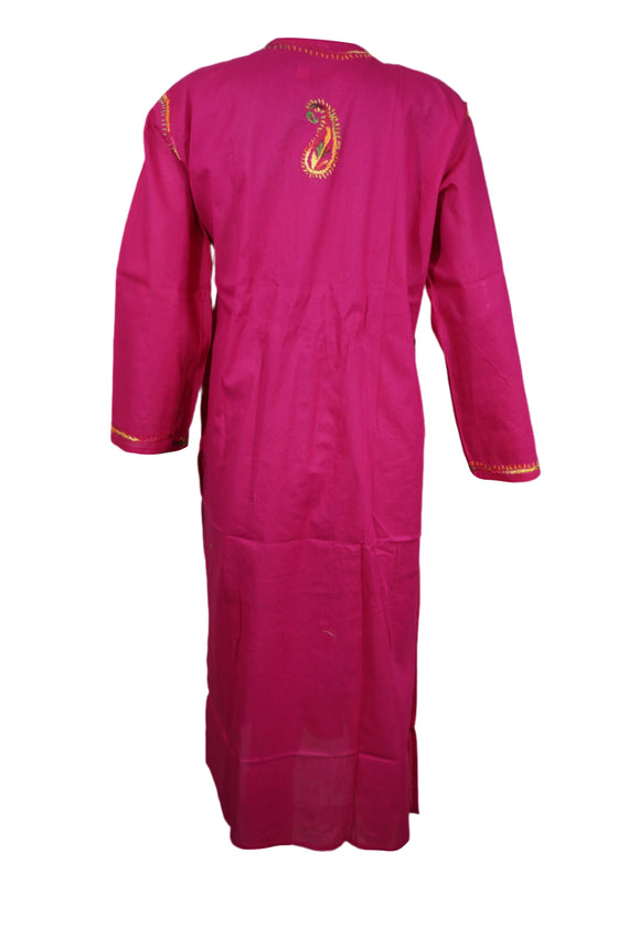 Bright Pink Embroidered Cotton Tunic Boho Summer Style Made Beach Cover Up L