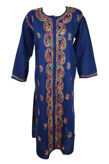  Navy Blue Summer Breeze – Boho Cotton Kurti with Artisan Embroidery L
