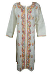 White Cotton Boho  Lightweight Summer Tunic with Handcrafted Beach Cover Up L