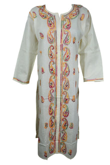  White Cotton Boho  Lightweight Summer Tunic with Handcrafted Beach Cover Up L