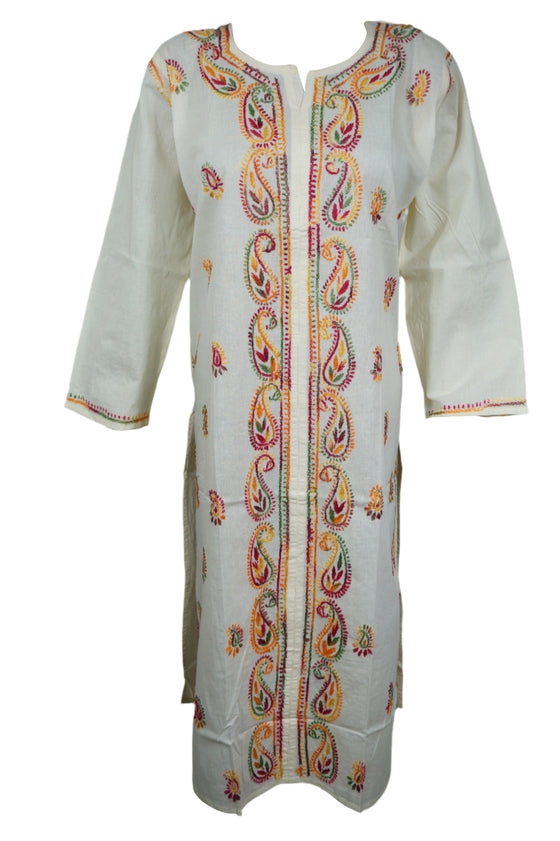 White Cotton Boho  Lightweight Summer Tunic with Handcrafted Beach Cover Up L