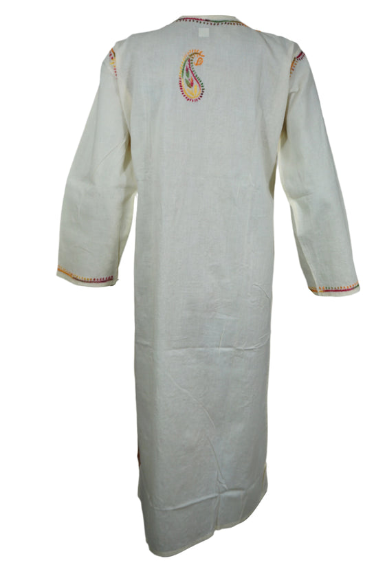 White Cotton Boho  Lightweight Summer Tunic with Handcrafted Beach Cover Up L