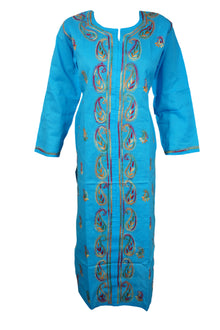  Coastal Charm in Sea Blue – Hand-Embroidered Boho Cotton Kurti L
