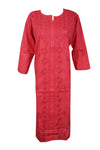 Red Boho Cotton Tunic  Lightweight Embroidered Summer Top & Beach Cover-Up L