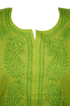 Light Green Boho Cotton Tunic – Embroidered Summer Beach Cover-Up L