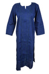 Cool Navy Summer – Boho Cotton Kurti with Delicate Embroidered Accents L