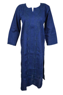  Cool Navy Summer – Boho Cotton Kurti with Delicate Embroidered Accents L