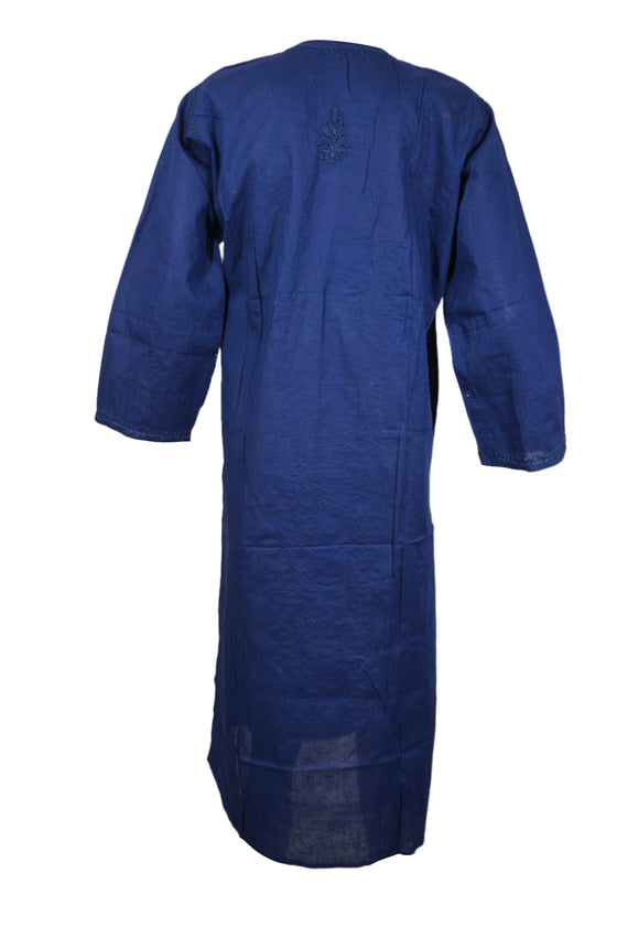 Cool Navy Summer – Boho Cotton Kurti with Delicate Embroidered Accents L