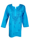 Sea Blue Coastal Charm – Hand-Embroidered Boho Cotton Short Kurti L