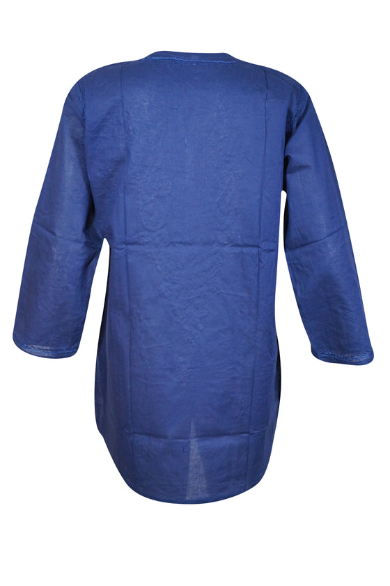 Navy Blue Coastal Charm – Hand-Embroidered Boho Cotton Short Kurti L