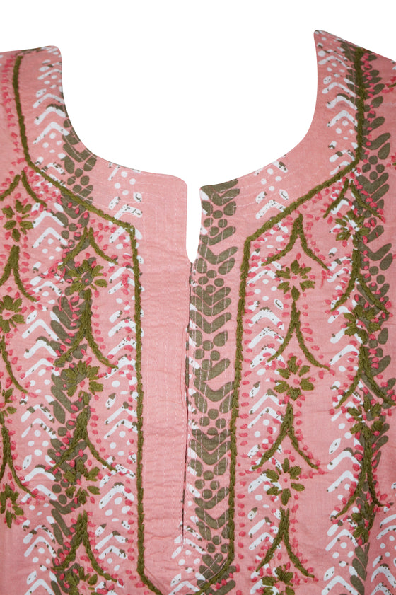 Light Peach Boho Chic Tunic – Summer Embroidered Cotton Beach Cover-Up L