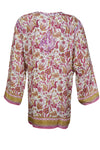 Boho Silk Beauty – Hand-Embroidered Pink Floral Short Kurti 2XL
