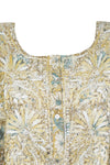 Boho Silk Elegance – Hand-Embroidered Beige Floral Short Kurti 2XL