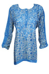 Sea Blue Coastal Charm – Hand-Embroidered Boho Cotton Short Tunic L