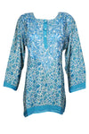 Sky Blue Coastal Charm – Hand-Embroidered Boho Cotton Short Tunic L